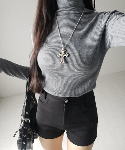 ハイネックスリムリブニットトップス ／ highneck slim lib knit tops