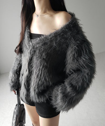 【 ３color 】モンスターシャギーボリュームニットカーディガン ／ monster shaggy volume knit cardigan