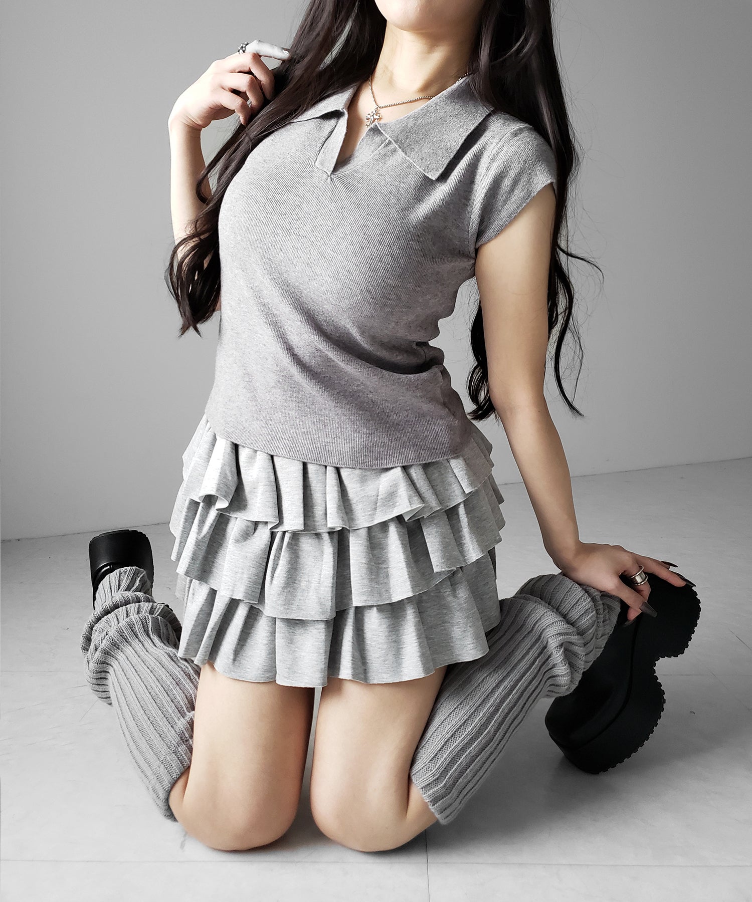 スキッパー半袖ニットトップス ／skipper short sleeve knit tops