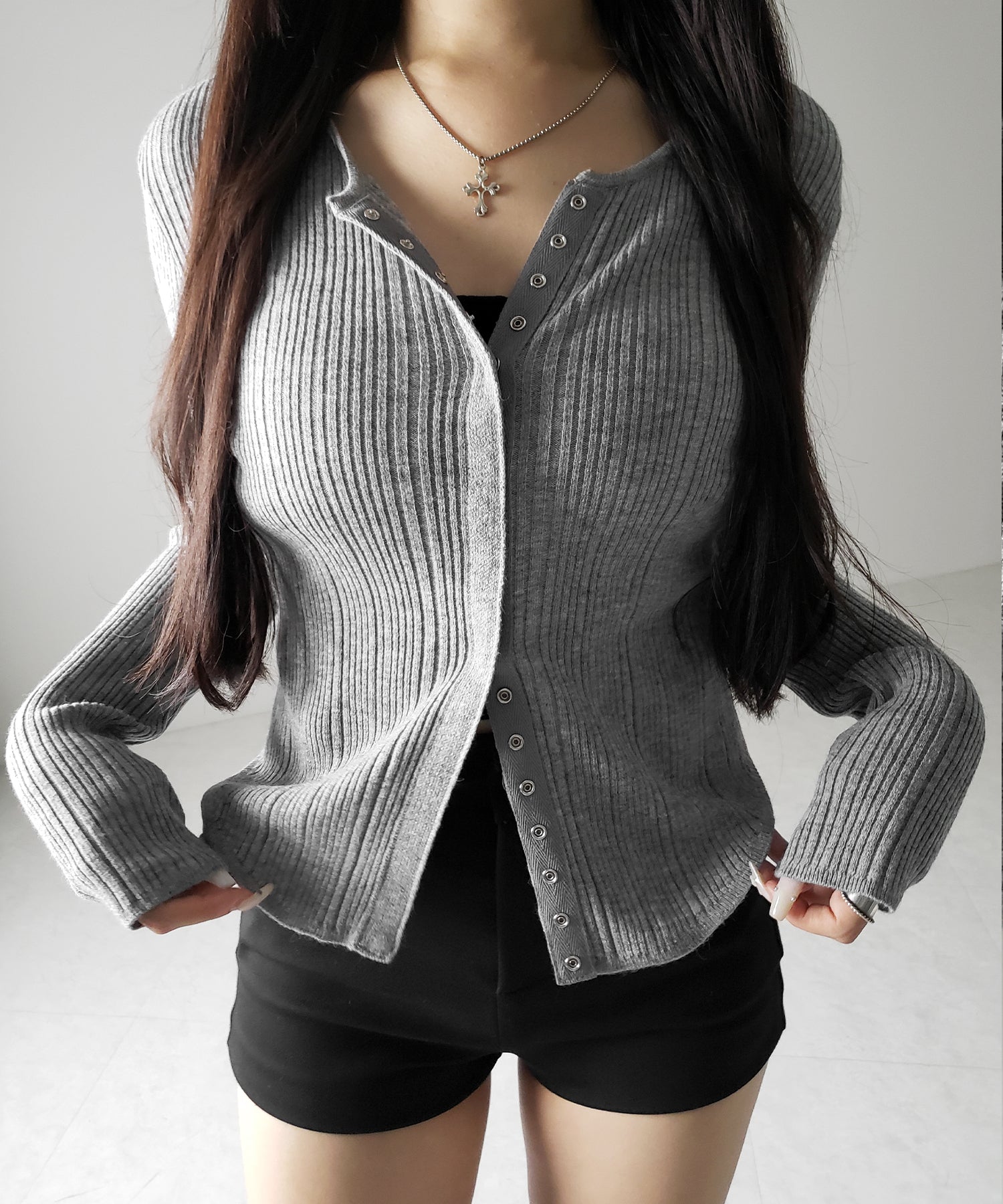 【 ３color 】スナップボタンリブニットスリムカーディガン ／ snap button rib knit slim cardigan
