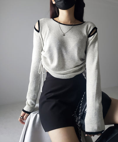 【 ４color 】パイピングカットアウトサイドリボンニットトップス