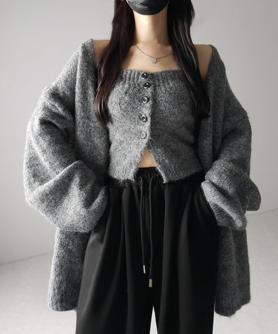 【 ２点セット 】ニットボタンビスチェ ＋ロングカーディガンセット ／ knit button bustier + long cardigan set