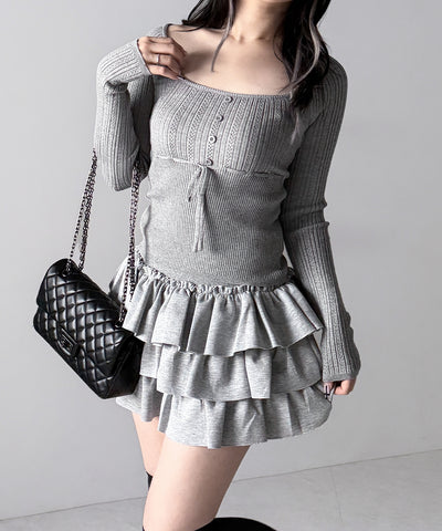 スリムフィット透かし柄リブニット / slim fit watermark pattern rib knit tops
