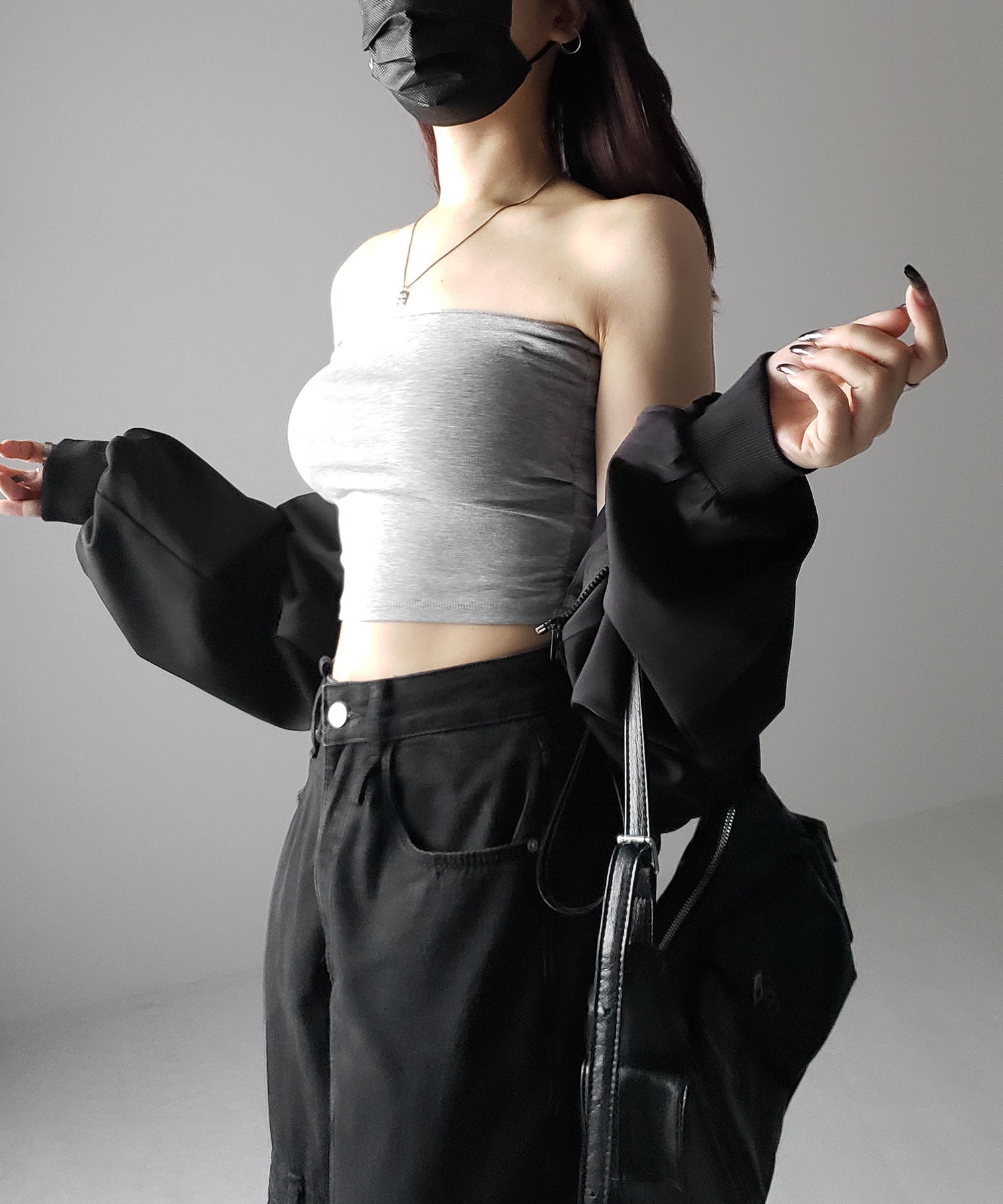 【 カップ付き 】ショートスクエアチューブトップ／ short square tube top