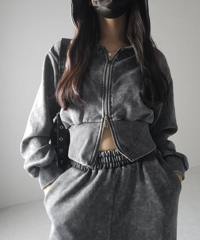【 セットアップ 】ピグメントヴィンテージショートパーカー ＋ ワイドパンツ SET ／ pigment vintage short hoodie + wide pants SET