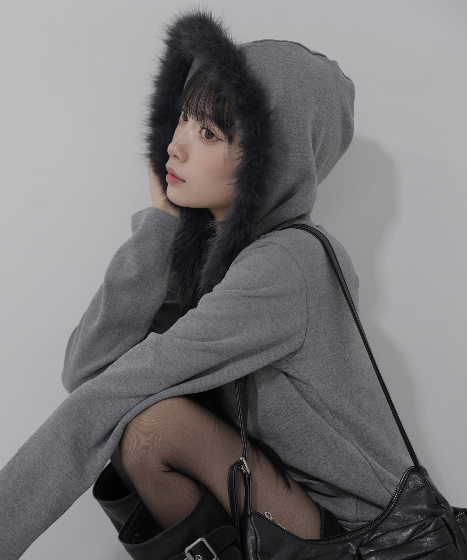 【 ３color 】ファーフードジップアップパーカー ／ fur zipup hoodie