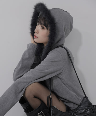 【 ３color 】ファーフードジップアップパーカー ／ fur zipup hoodie