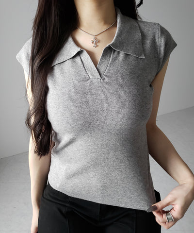 スキッパー半袖ニットトップス ／skipper short sleeve knit tops