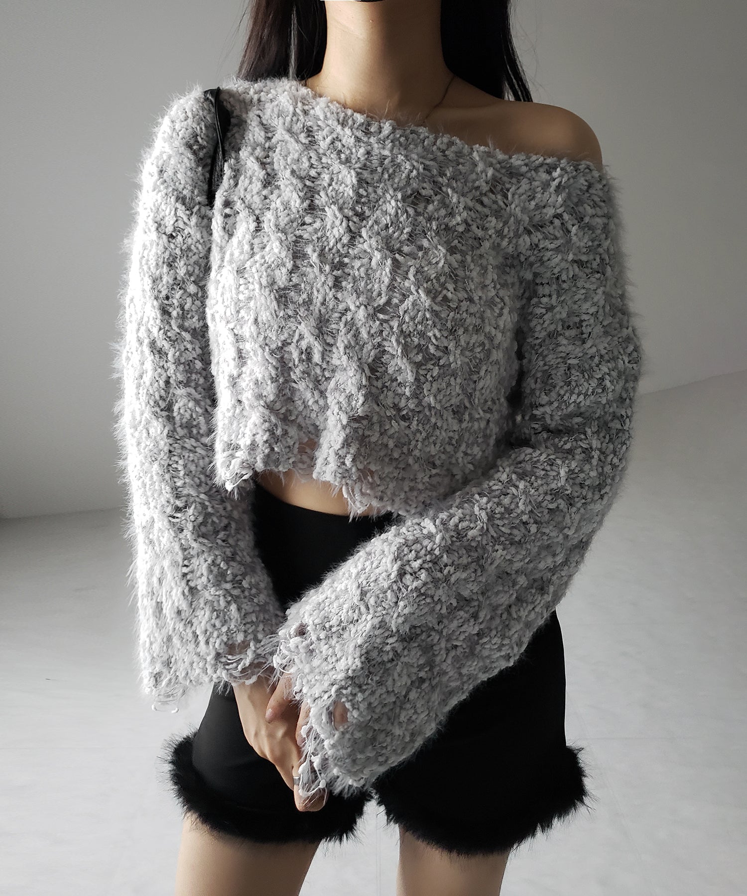 【 ２color 】マシュマロダメージショートニット ／ marshmallow damage short knit