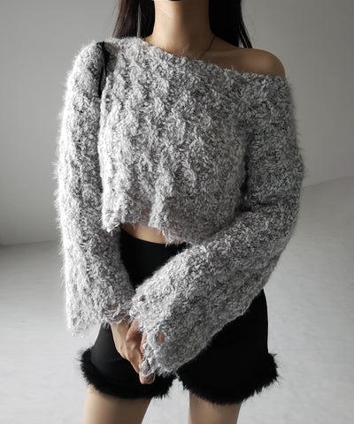 【 ２color 】マシュマロダメージショートニット ／ marshmallow damage short knit