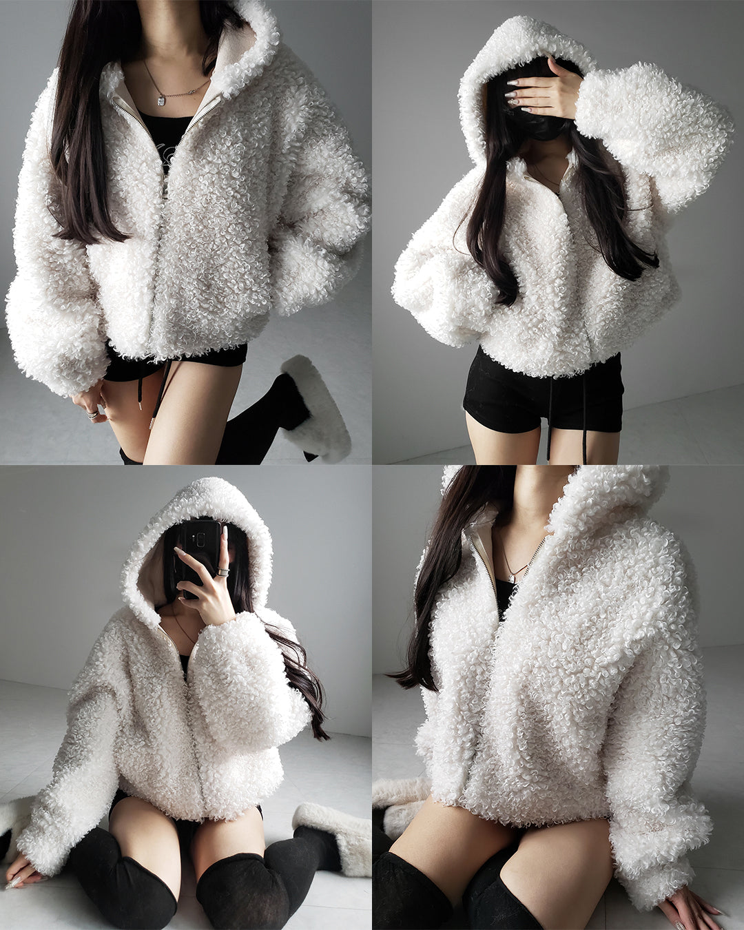 テディボアジップアップフーディクロップドコート ／ teddy boa zipup hoodie cropped cat