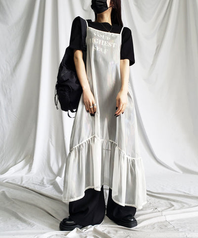 オーロラグロスオーガンジーギャザーフレアキャミワンピース ／ Aurora gloss organdygather flare cami onepiece