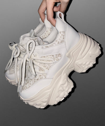 【 +10.5cm盛れ 】スパンコールレースアップ厚底スニーカー ／ +10.5cm spangle lace-up platform sneakers