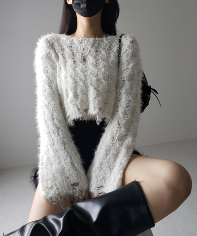 【 ２color 】マシュマロダメージショートニット ／ marshmallow damage short knit