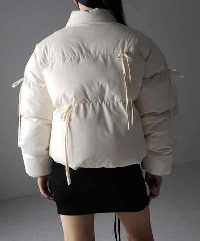 【 選べる３色展開 ／ 裾絞り可能２WAY 】ストラップリボンショートパフダウンジャケット ／ strap ribbon short puff down jacket