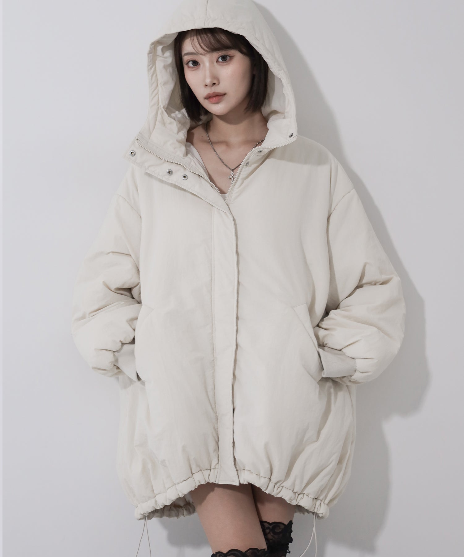 裾絞り可能2WAY 】フード付きパファーエコダウンモンスターコート