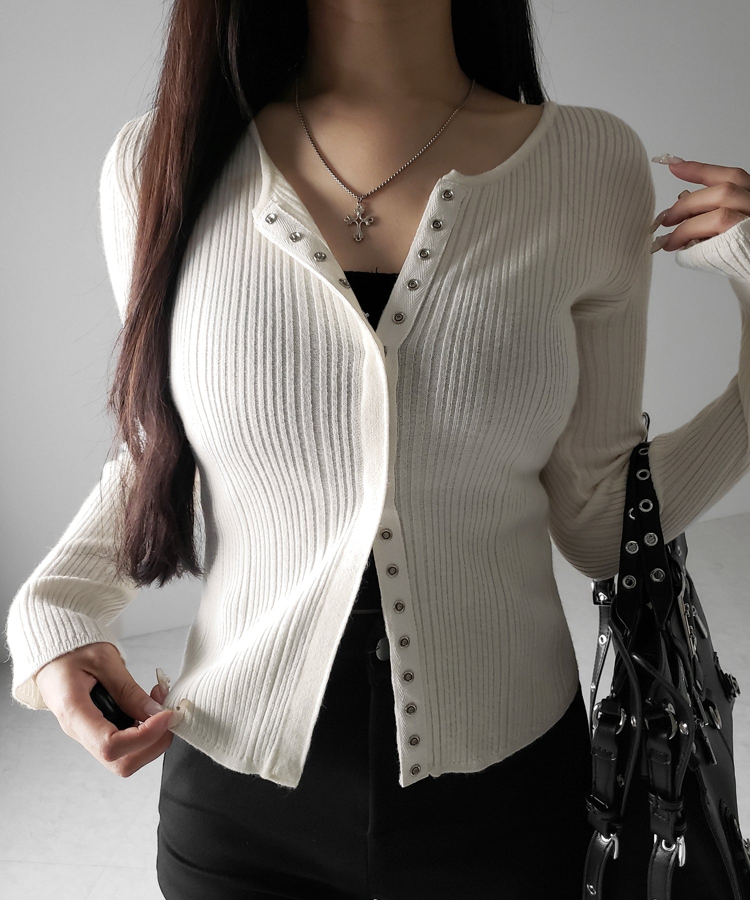 【 ３color 】スナップボタンリブニットスリムカーディガン ／ snap button rib knit slim cardigan