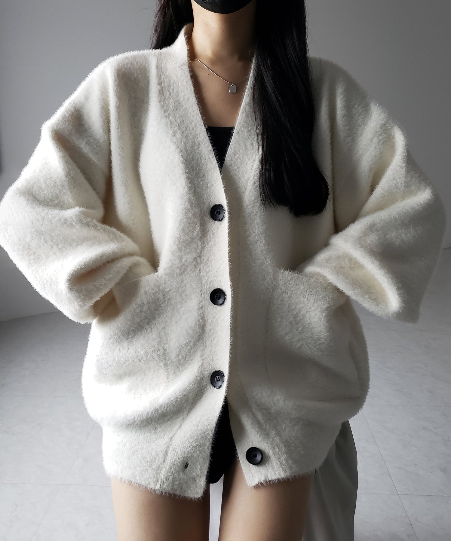 【 ３color 】ボリュームスリーブオーバーシャギーニットカーディガン ／ volume sleeve over shaggy knit cardigan