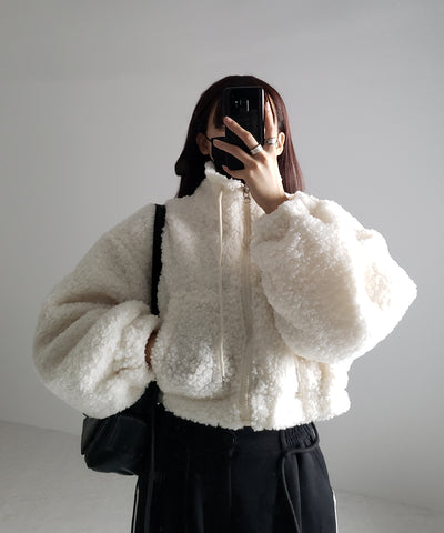 【 ２color 】ジップアップハイネックショートボアブルゾン