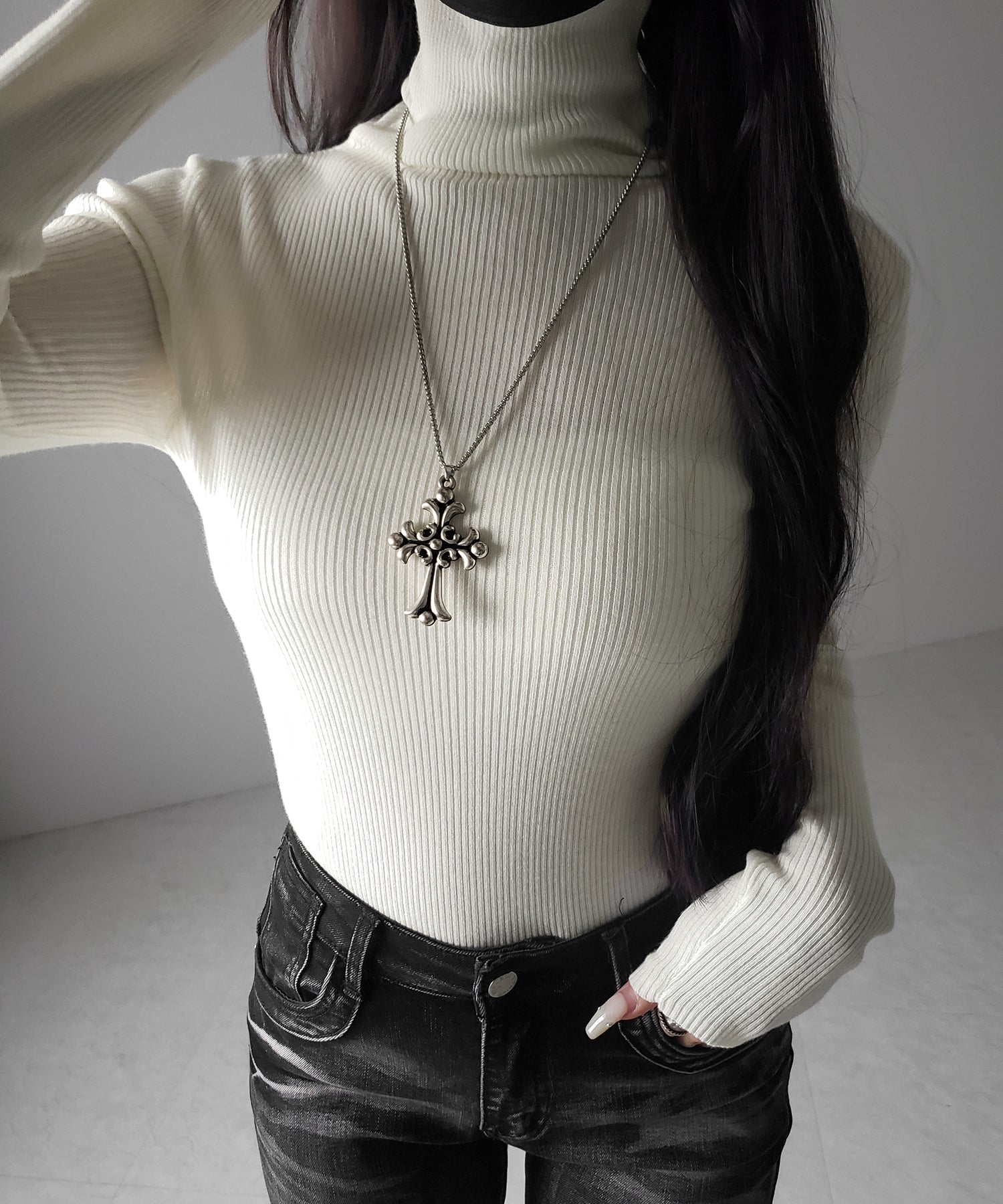 ハイネックスリムリブニットトップス ／ highneck slim lib knit tops