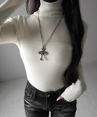 ハイネックスリムリブニットトップス ／ highneck slim lib knit tops