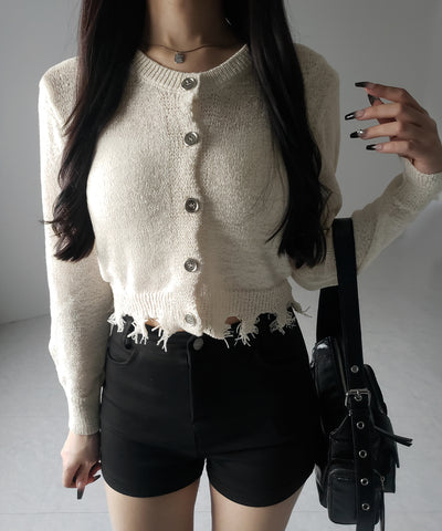 【 ３color 】ダメージシアーニットショートカーディガン ／ damage sheer knit short cardigan
