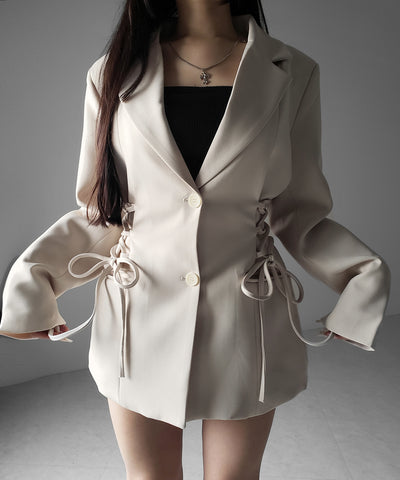 レースアップリボンスリムテーラードジャケット ／ lace-up ribbon slim tailored jacket
