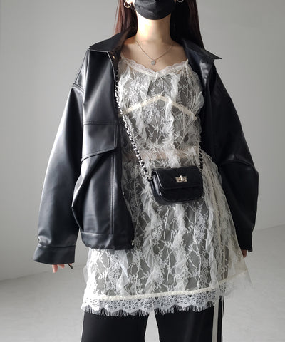 【 ２color 】チュールドッキングレースチュニックキャミソール ／ tulle docking lace tunic camisole