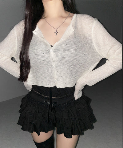 ラインストーンシアーニットカーディガン ／ Rhine stone sheer knit cardigan