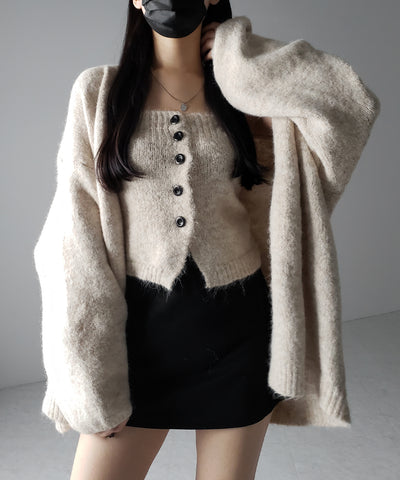 【 ２点セット 】ニットボタンビスチェ ＋ロングカーディガンセット ／ knit button bustier + long cardigan set