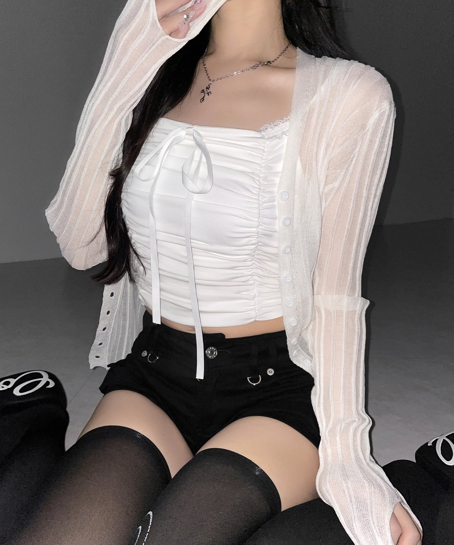 シアーリブニットカーディガン ／ sheer lib knit cardigan