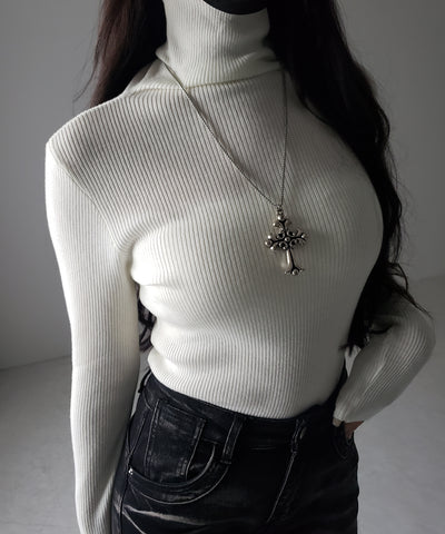 ハイネックスリムリブニットトップス ／ highneck slim lib knit tops