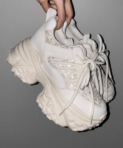 【 +10.5cm盛れ 】スパンコールレースアップ厚底スニーカー ／ +10.5cm spangle lace-up platform sneakers