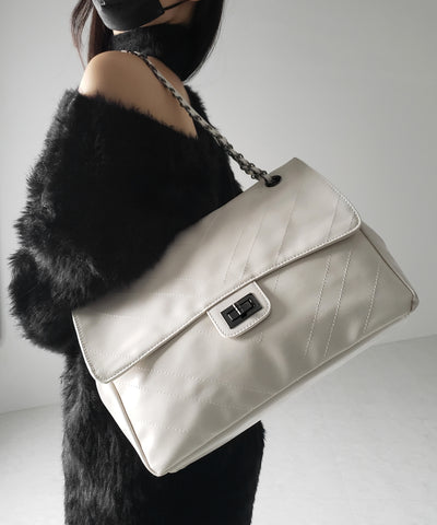 【 ３color 】２WAY チェーンフェイクレザーフラップショルダーバッグ ／ 2WAY chain fake leather flap shoulder bag