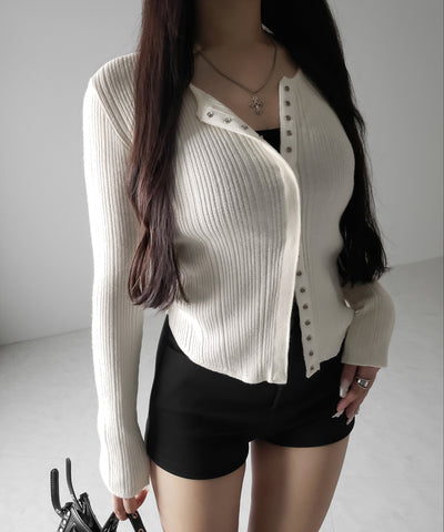 【 ３color 】スナップボタンリブニットスリムカーディガン ／ snap button rib knit slim cardigan