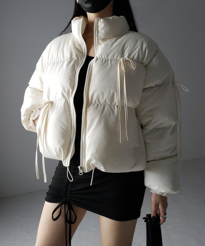【 選べる３色展開 ／ 裾絞り可能２WAY 】ストラップリボンショートパフダウンジャケット ／ strap ribbon short puff down jacket