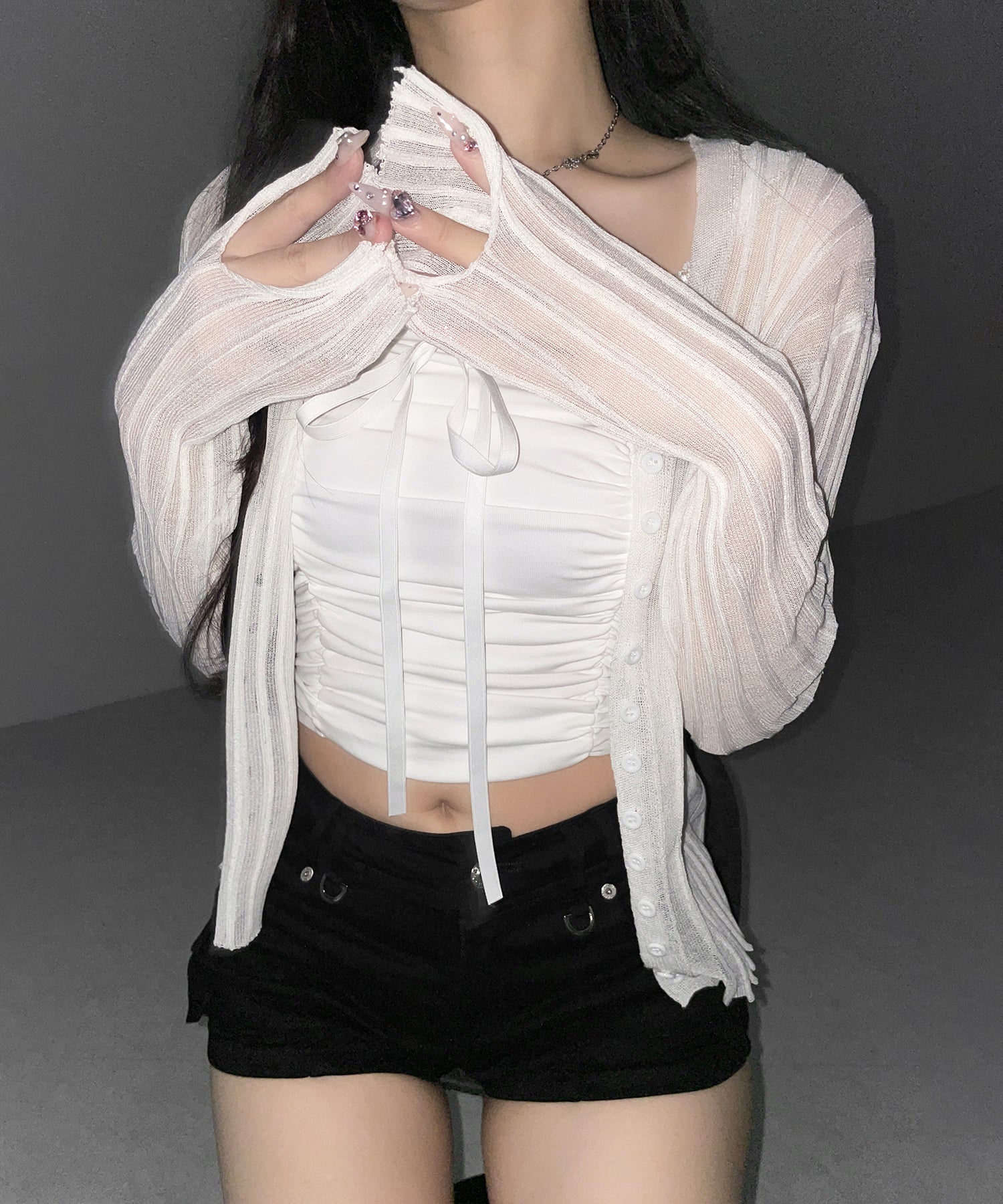 シアーリブニットカーディガン ／ sheer lib knit cardigan