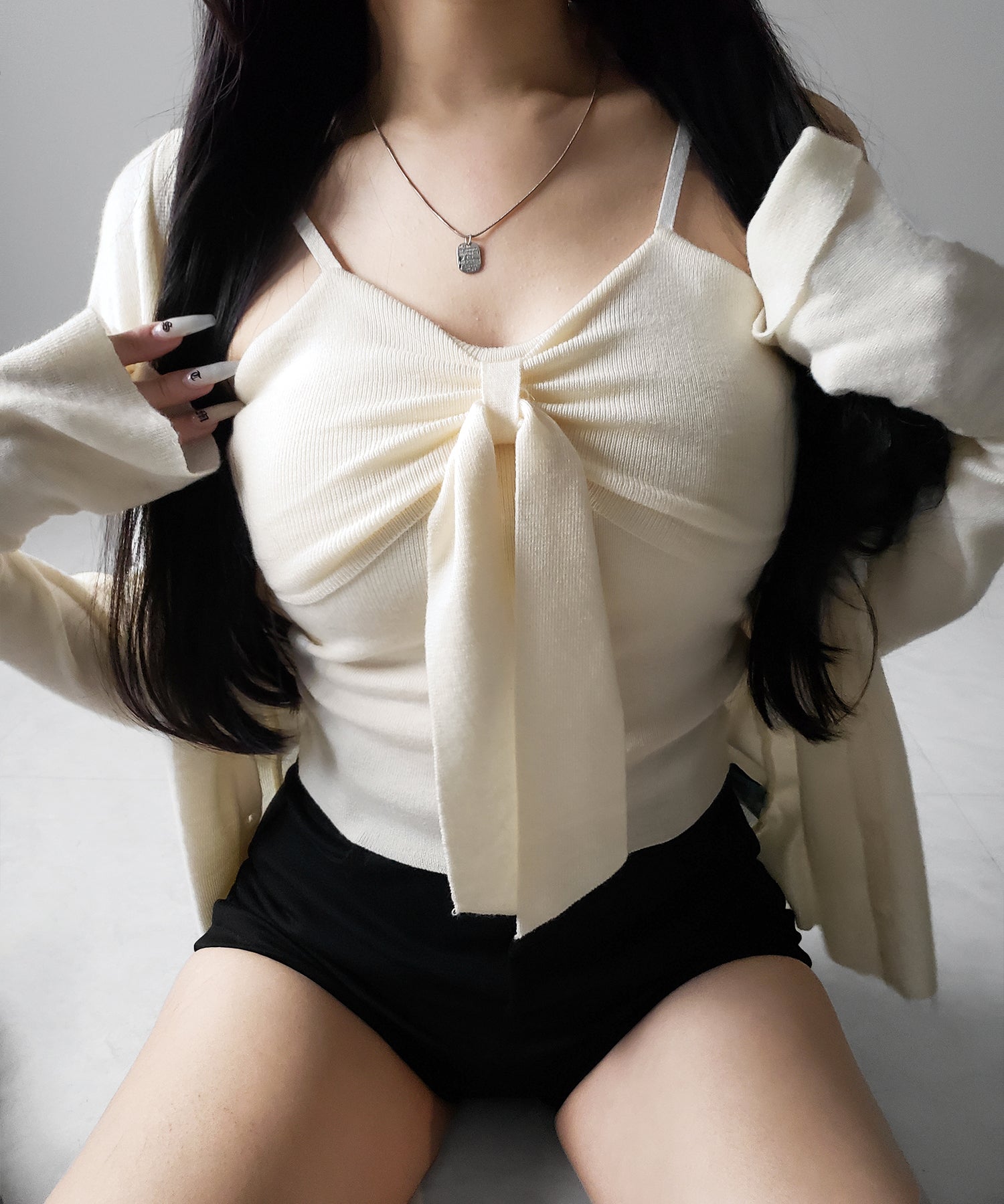 【 ２点セット 】リボンニットキャミソール ＋ カーディガンセット ／ribbon knit camisole + cardigan SET