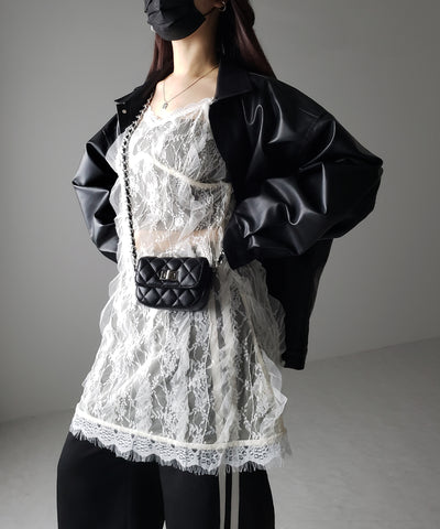 【 ２color 】チュールドッキングレースチュニックキャミソール ／ tulle docking lace tunic camisole