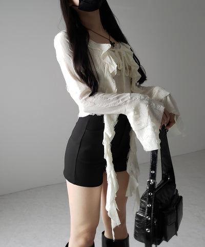 【 ２color 】ダメージフリルショートリボンカーディガン ／ damage frill short ribbon cardigan