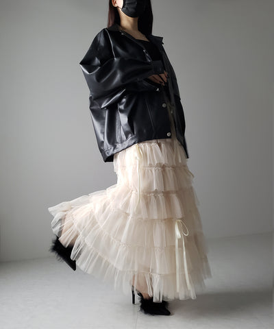 【 ４color 】ストラップリボンバレエコアチュールスカート ／strap ribbon ballet core tulle skirt