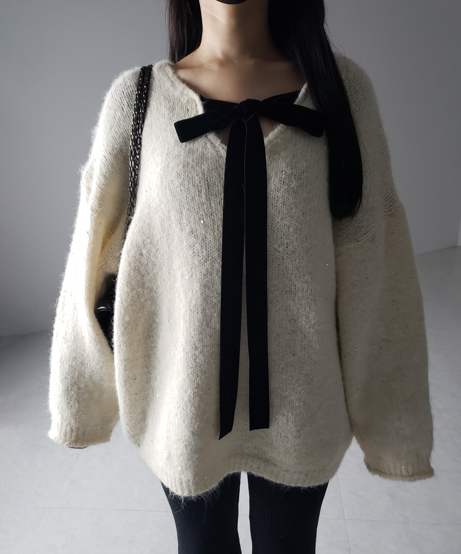 【 ２WAY 】ベロアリボンスパングルオーバーニット ／ velor ribbon spangle over knit