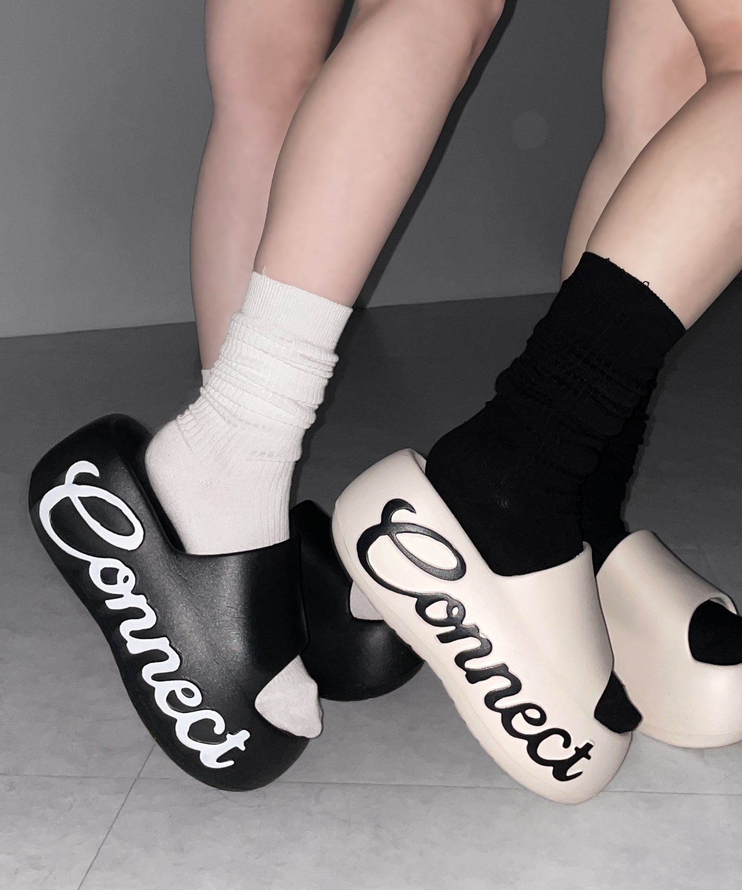 レタリングロゴ厚底スライドサンダル ／ lettering logo platform slide sandals
