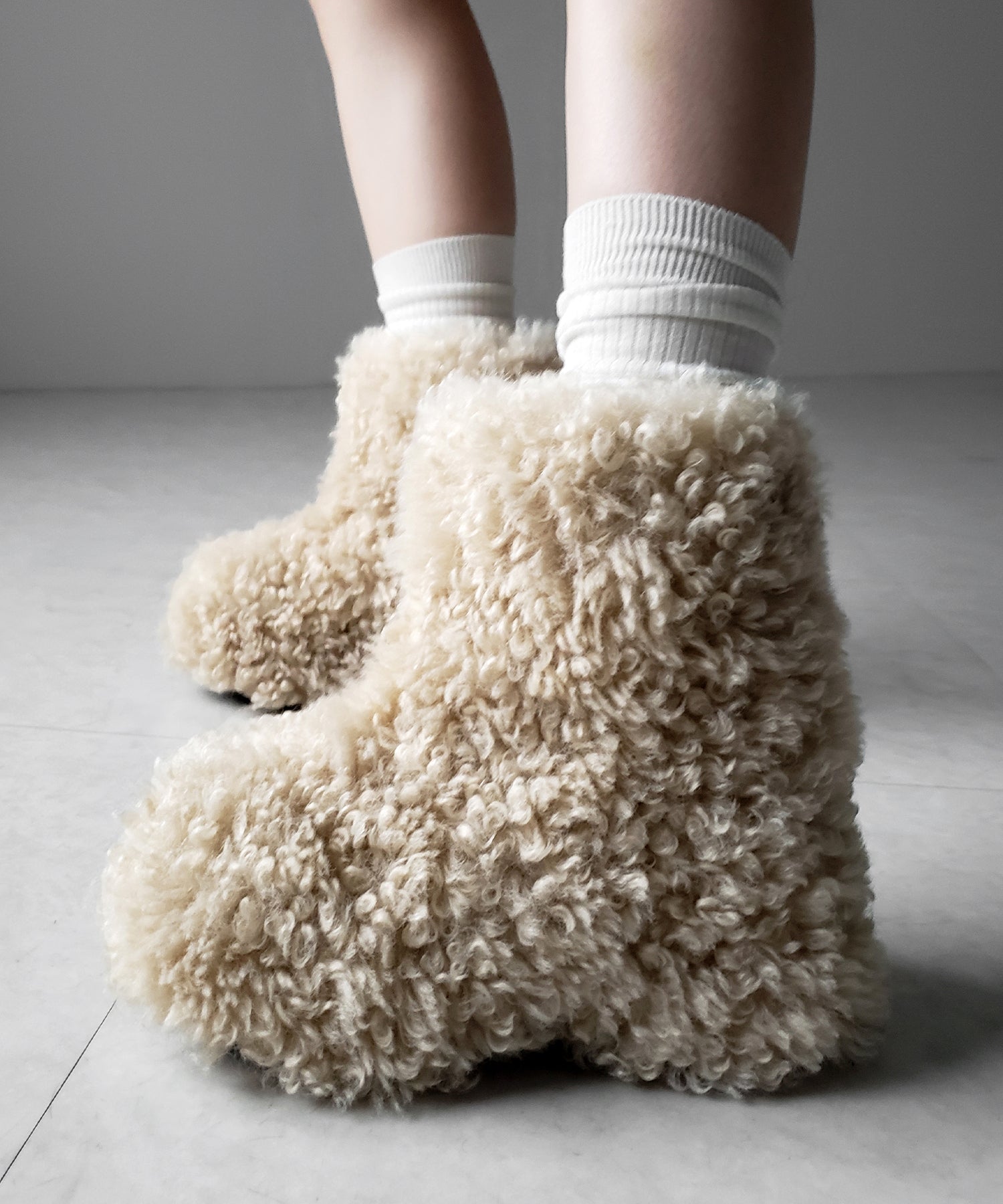 厚底テディボアショートブーツ ／ platform teddy boa short boots