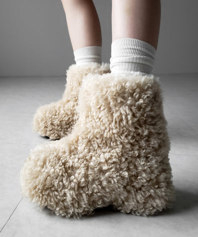 厚底テディボアショートブーツ ／ platform teddy boa short boots