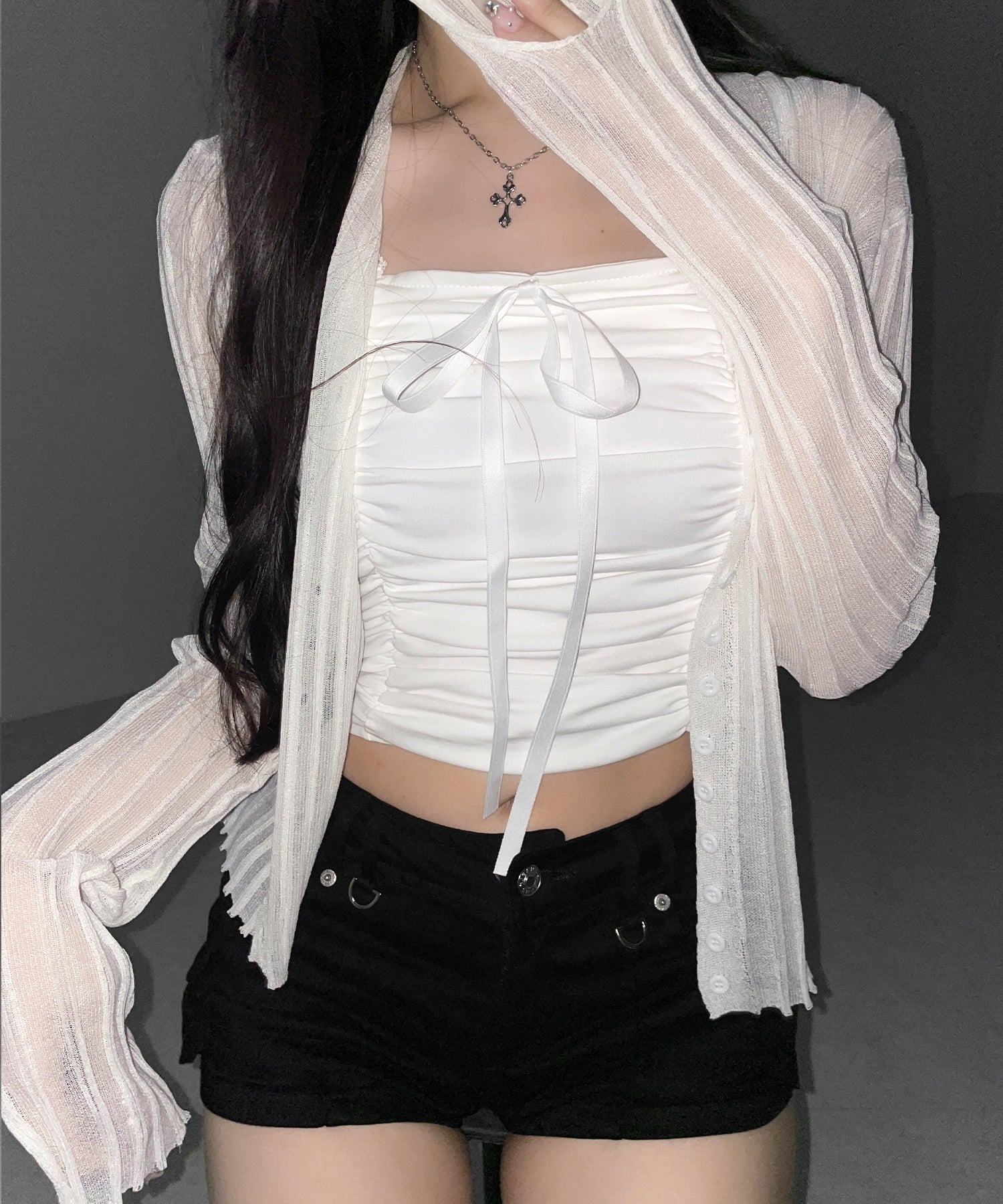 シアーリブニットカーディガン ／ sheer lib knit cardigan