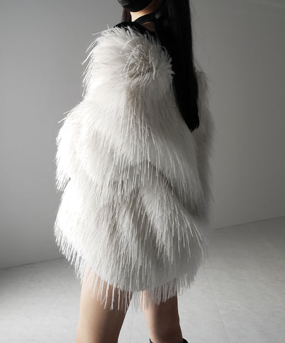 【 ２color 】ラメフェイクファーボリュームシャギーコート ／ rame fake fur volume shaggy coat