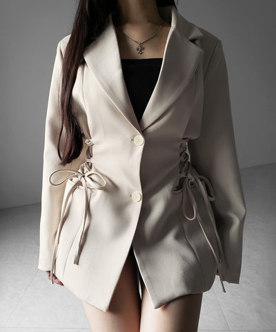 レースアップリボンスリムテーラードジャケット ／ lace-up ribbon slim tailored jacket
