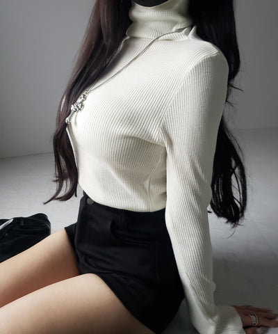 ハイネックスリムリブニットトップス ／ highneck slim lib knit tops