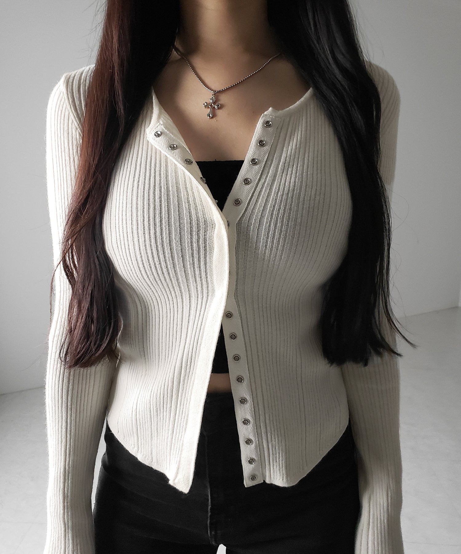 【 ３color 】スナップボタンリブニットスリムカーディガン ／ snap button rib knit slim cardigan
